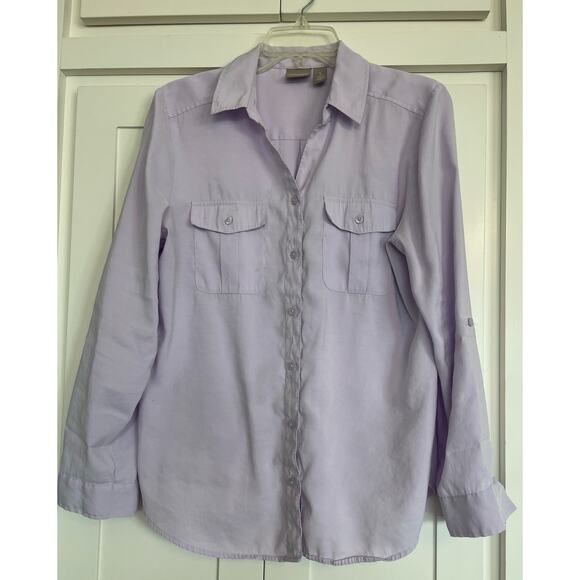 CHICO's Lavender button up roll tab sleeves Chico's 1, med/8 - Picture 1 of 12